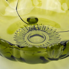 Indiana Glass Sunflower Footed Bowl - Olive Green Scalloped Rim