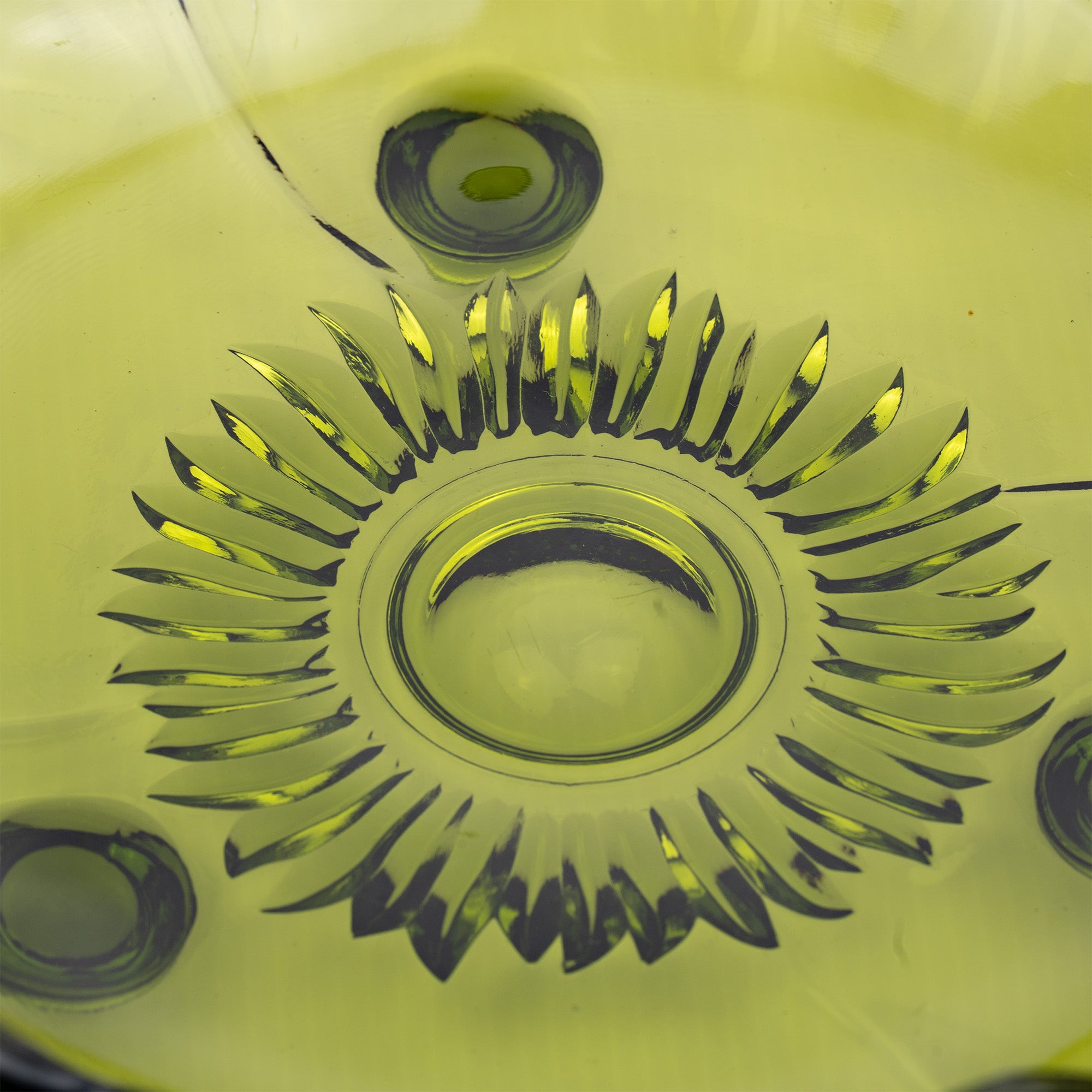 Indiana Glass Sunflower Footed Bowl - Olive Green Scalloped Rim