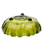 Indiana Glass Sunflower Footed Bowl - Olive Green Scalloped Rim