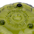 Indiana Glass Sunflower Footed Bowl - Olive Green Scalloped Rim