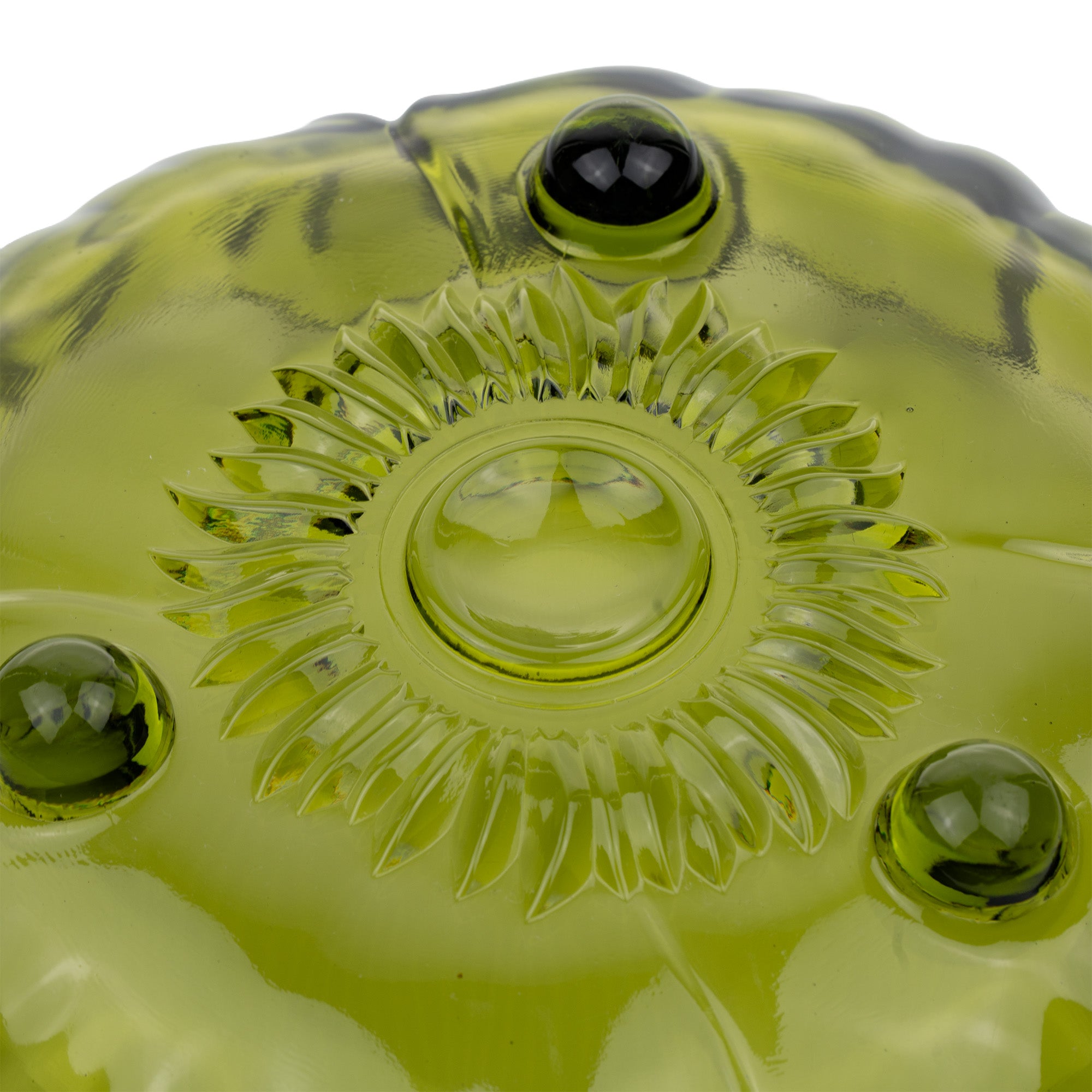 Indiana Glass Sunflower Footed Bowl - Olive Green Scalloped Rim