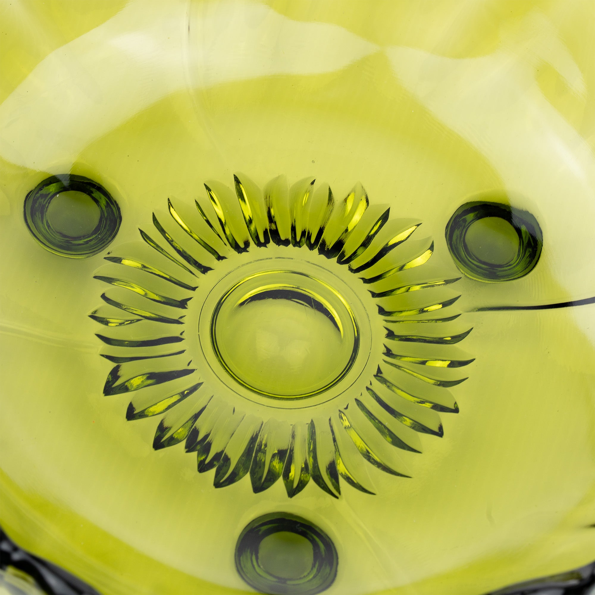 Indiana Glass Sunflower Footed Bowl - Olive Green Scalloped Rim