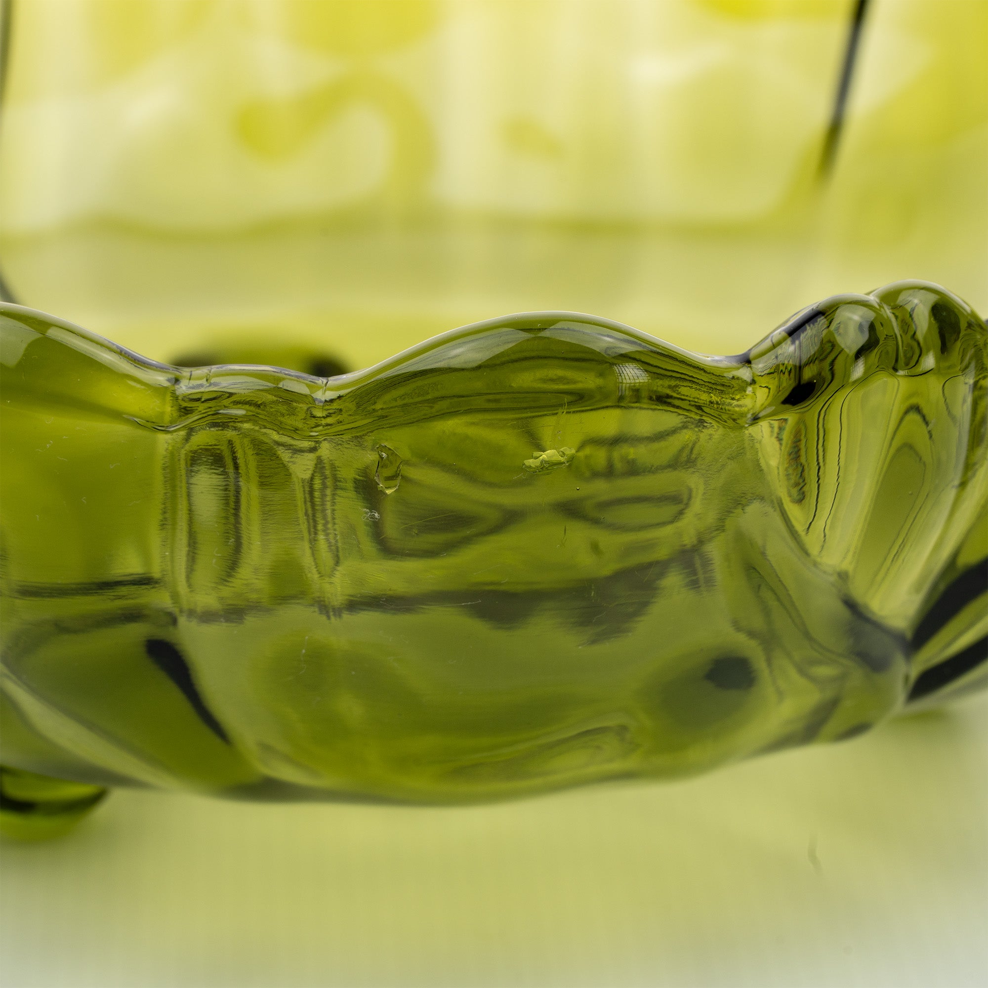 Indiana Glass Sunflower Footed Bowl - Olive Green Scalloped Rim