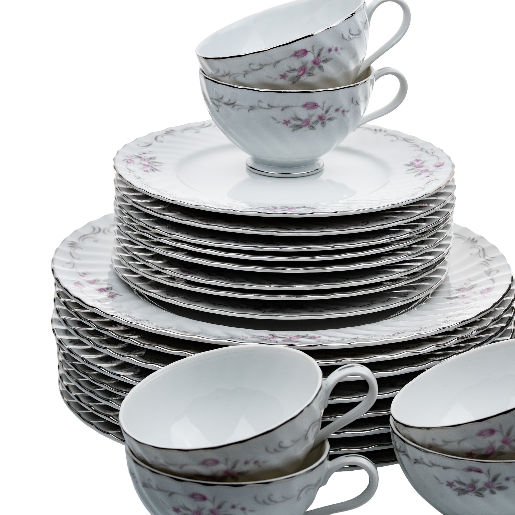 Gold Standard Pink Rose Dinnerware Set - 40-Piece Porcelain
