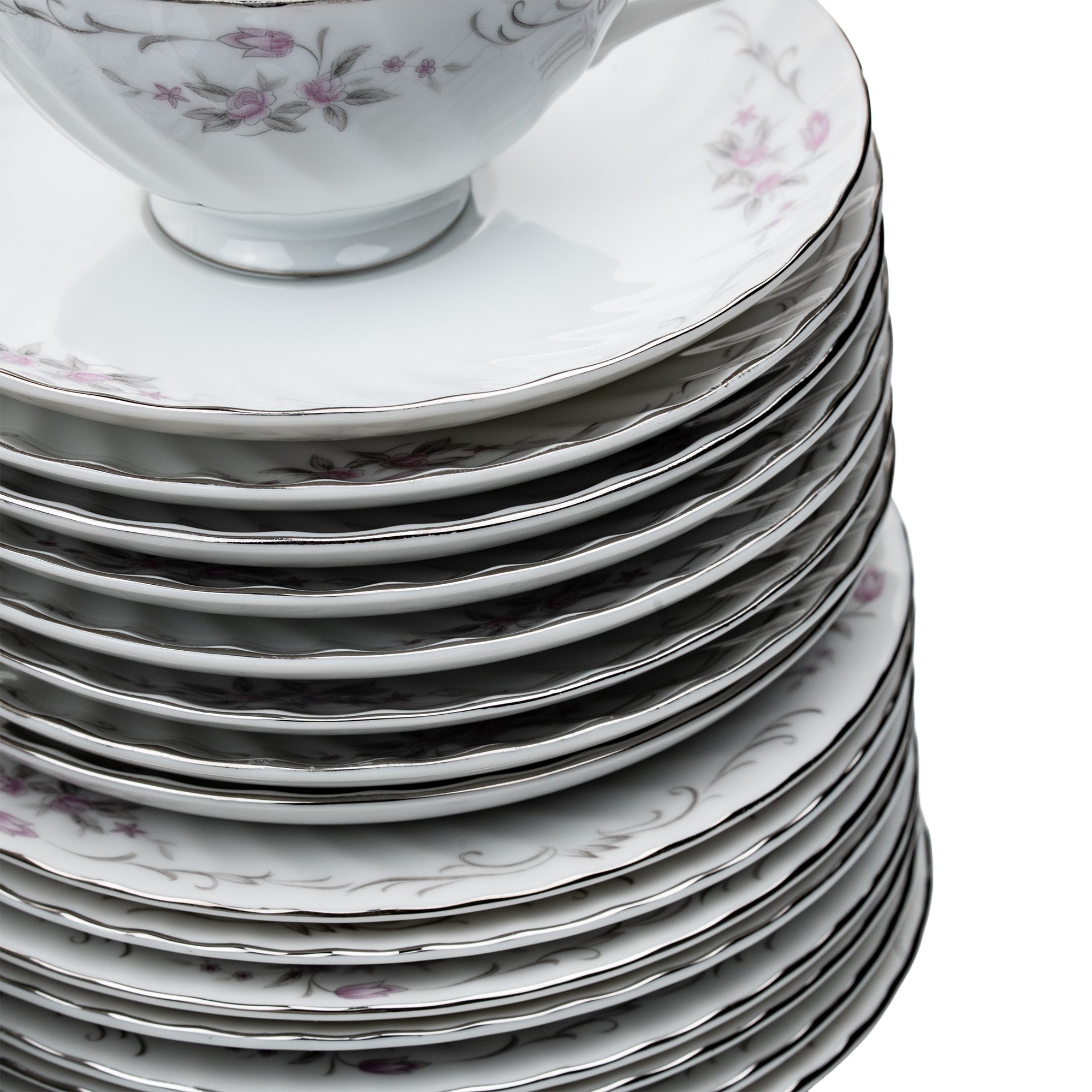 Gold Standard Pink Rose Dinnerware Set - 40-Piece Porcelain