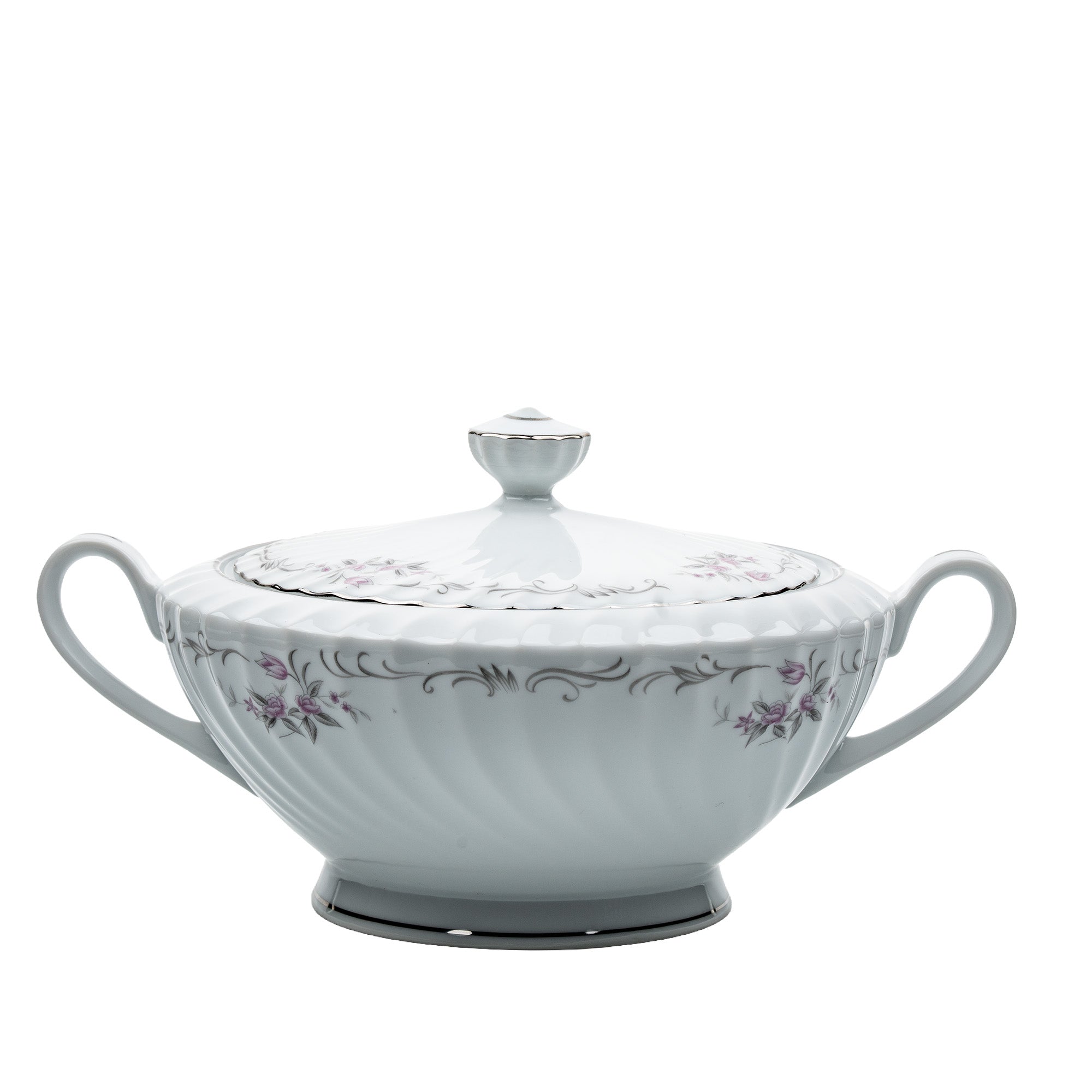 Gold Standard Porcelain Soup Tureen with Lid - Scalloped Pink Rose