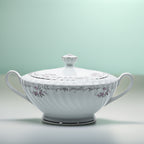 Gold Standard Porcelain Soup Tureen with Lid - Scalloped Pink Rose