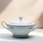 Gold Standard Porcelain Soup Tureen with Lid - Scalloped Pink Rose