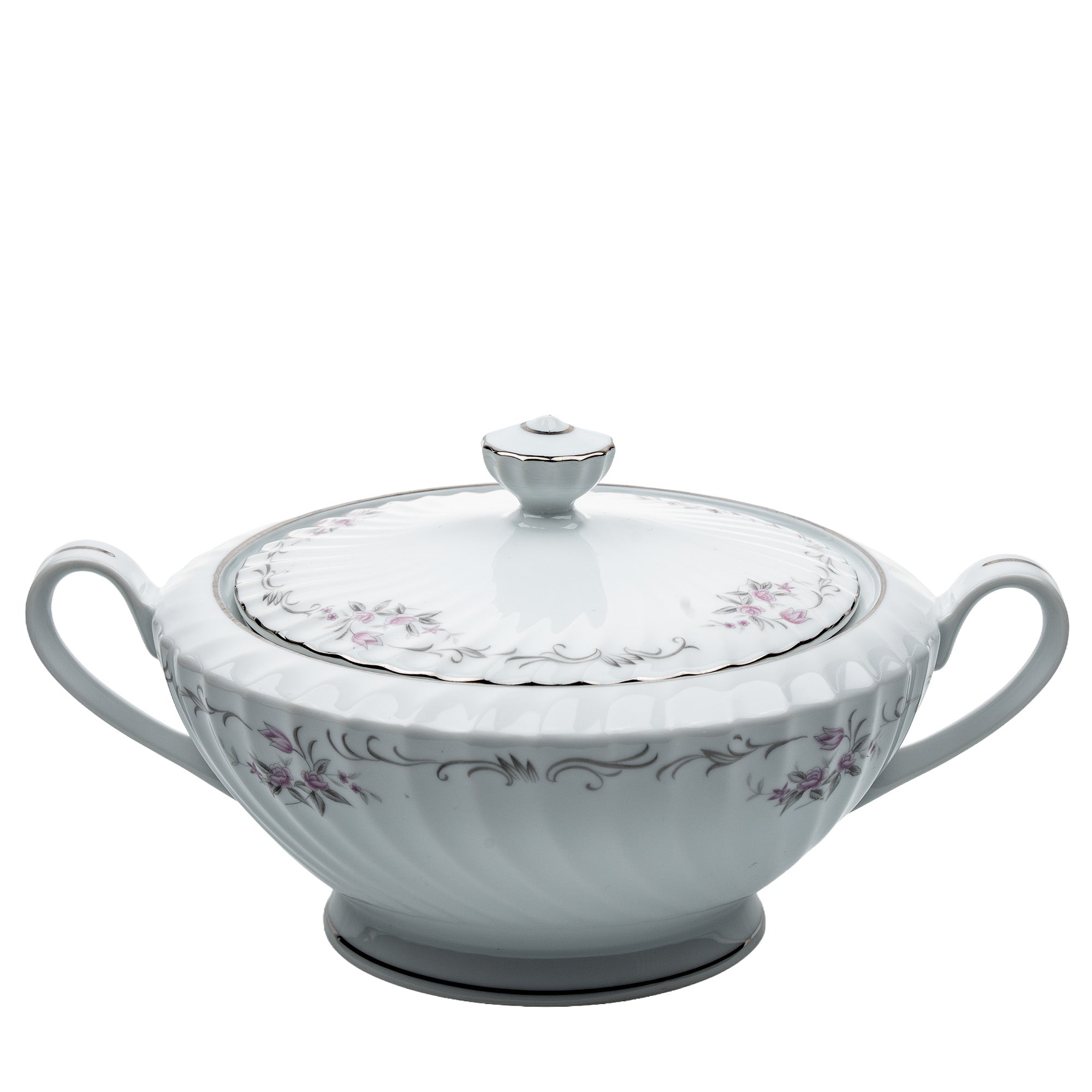Gold Standard Porcelain Soup Tureen with Lid - Scalloped Pink Rose