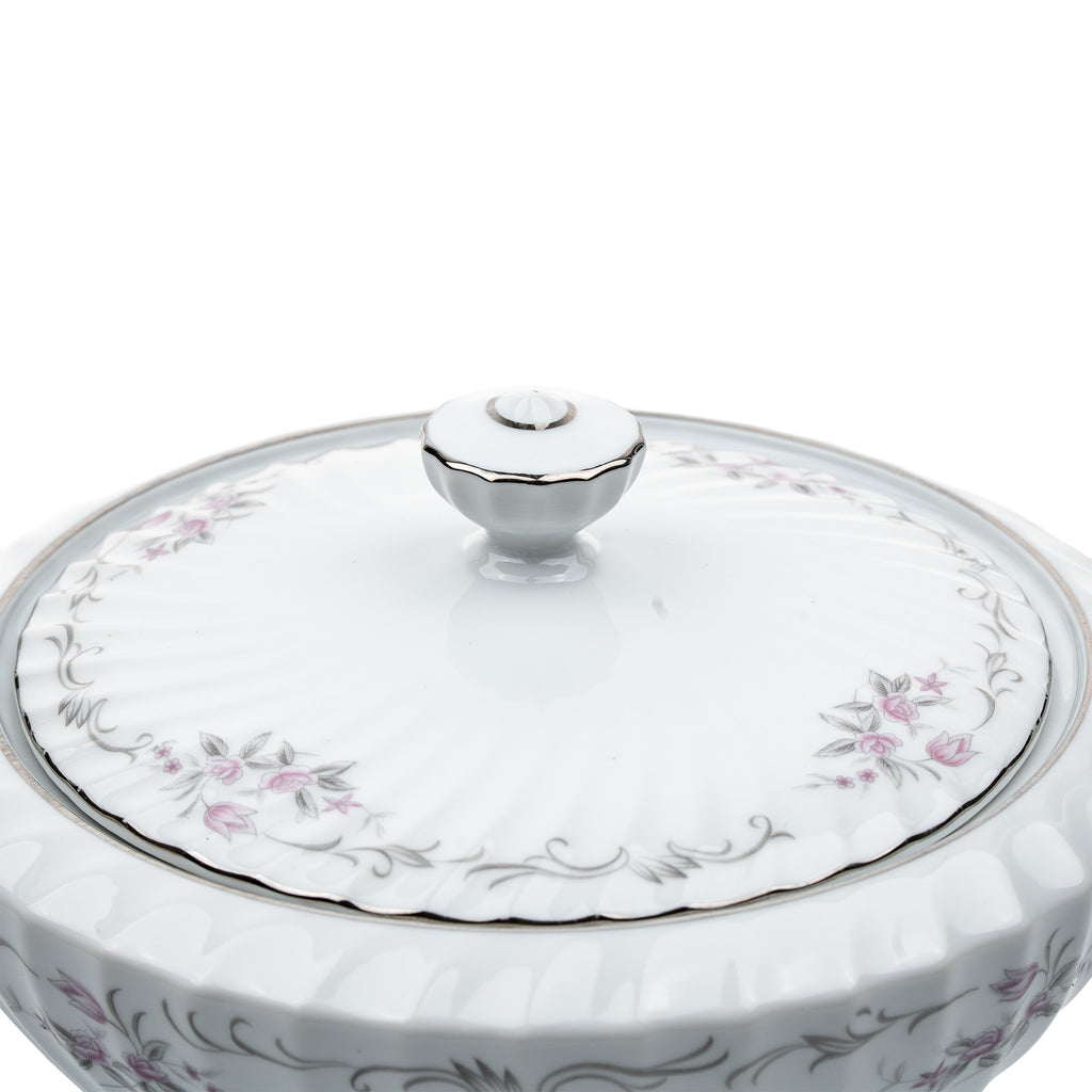 Gold Standard Porcelain Soup Tureen with Lid - Scalloped Pink Rose
