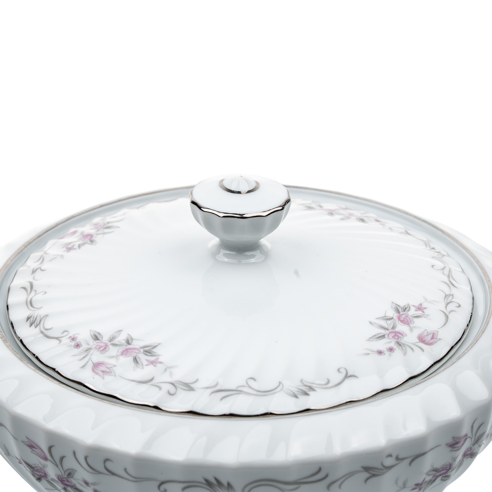 Gold Standard Porcelain Soup Tureen with Lid - Scalloped Pink Rose