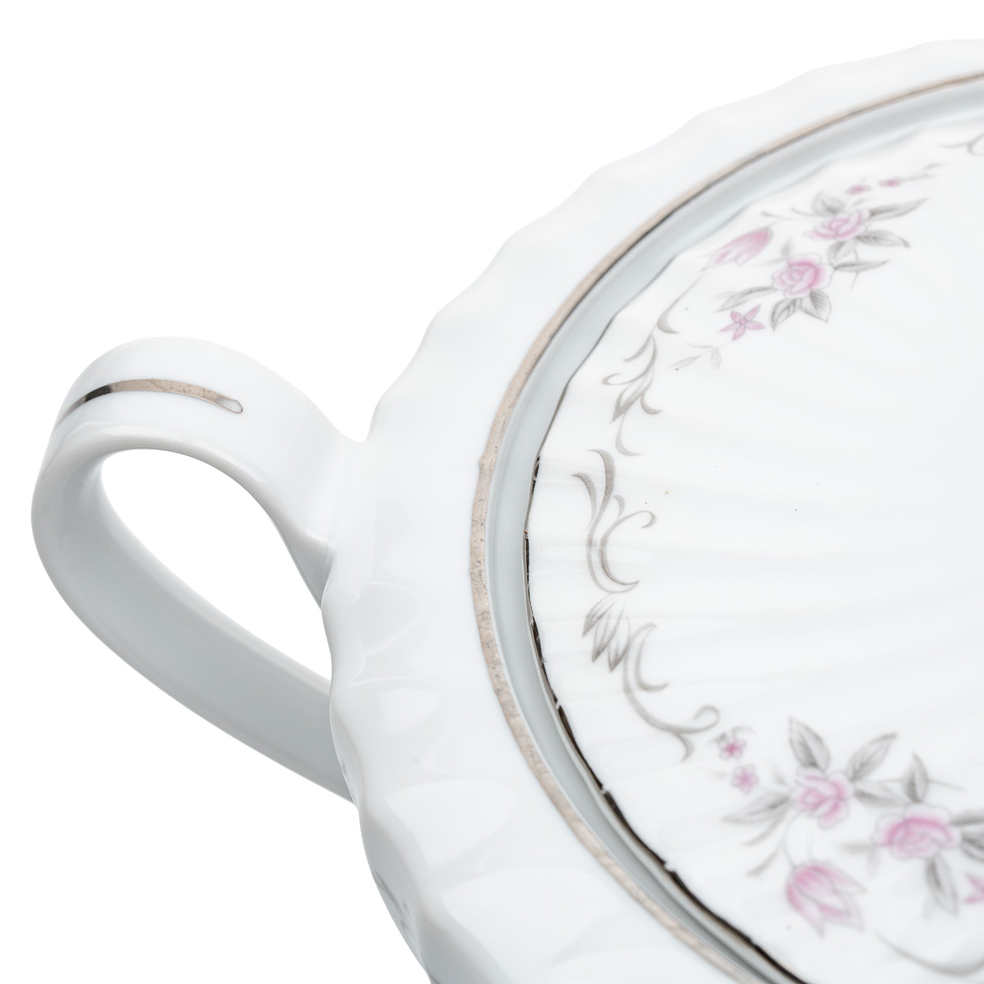 Gold Standard Porcelain Soup Tureen with Lid - Scalloped Pink Rose