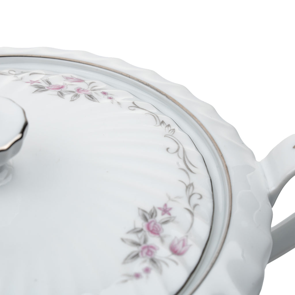 Gold Standard Porcelain Soup Tureen with Lid - Scalloped Pink Rose