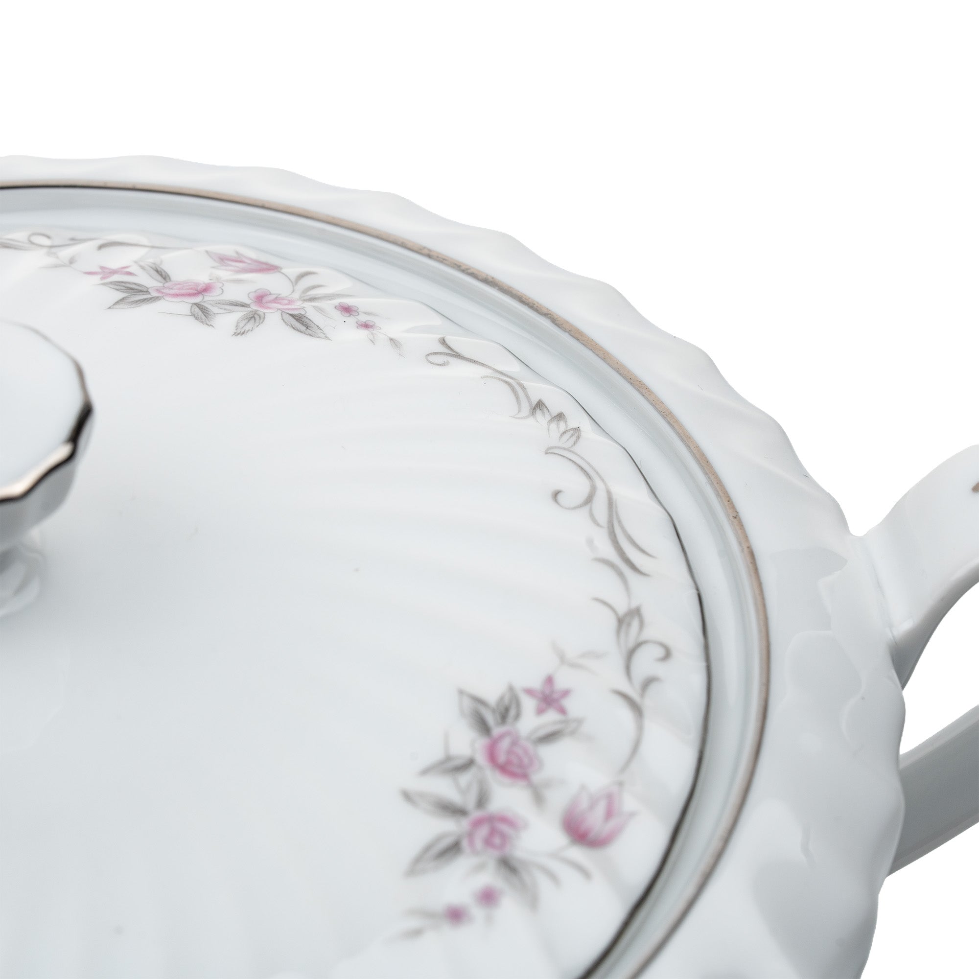 Gold Standard Porcelain Soup Tureen with Lid - Scalloped Pink Rose