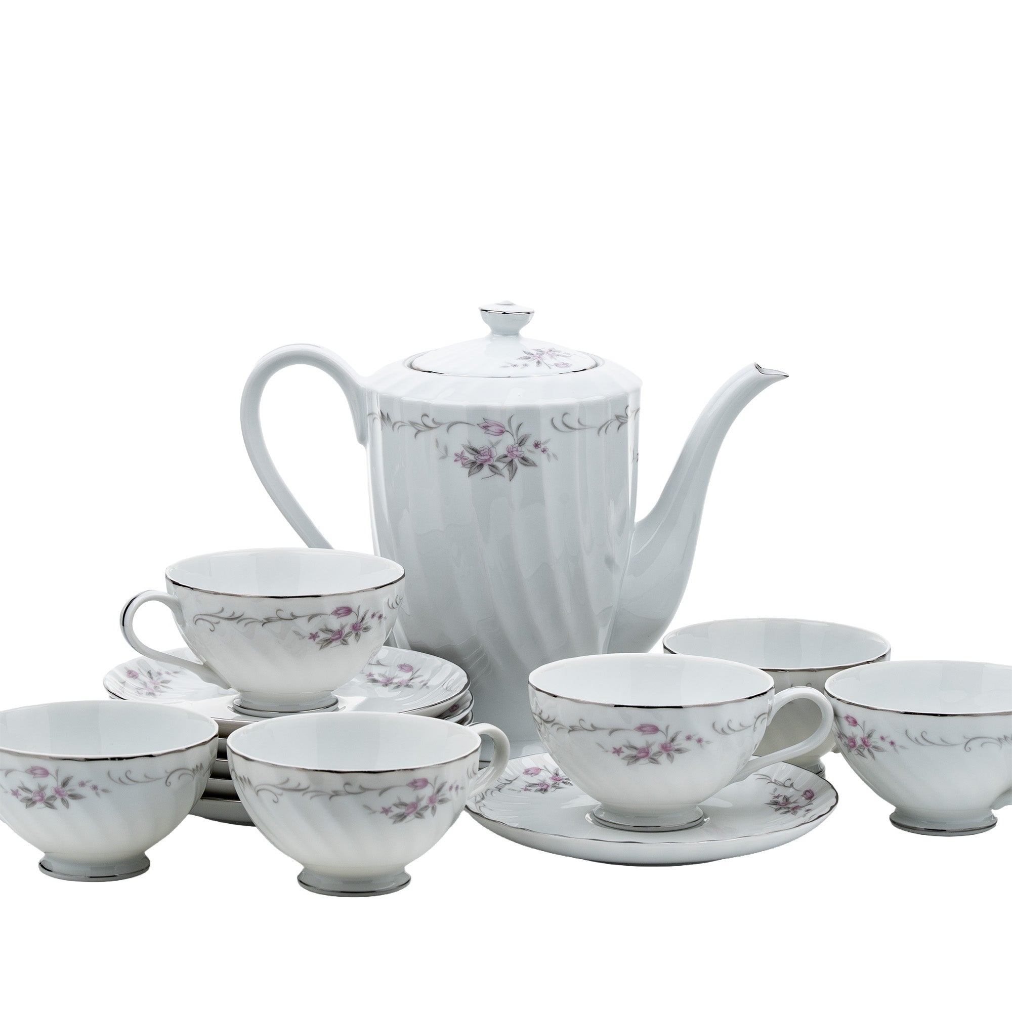 Gold Standard GST1 Porcelain Teapot and Teacup set - Pink Floral and Platinum Trim