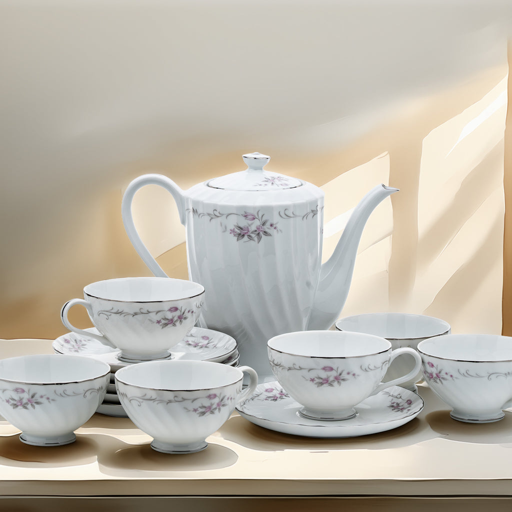 Gold Standard GST1 Porcelain Teapot and Teacup set - Pink Floral and Platinum Trim