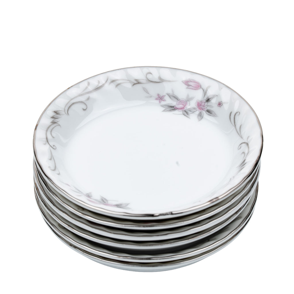 Gold Standard GST1 Pink Floral Coasters Butter Pats - Scalloped Silver Trim
