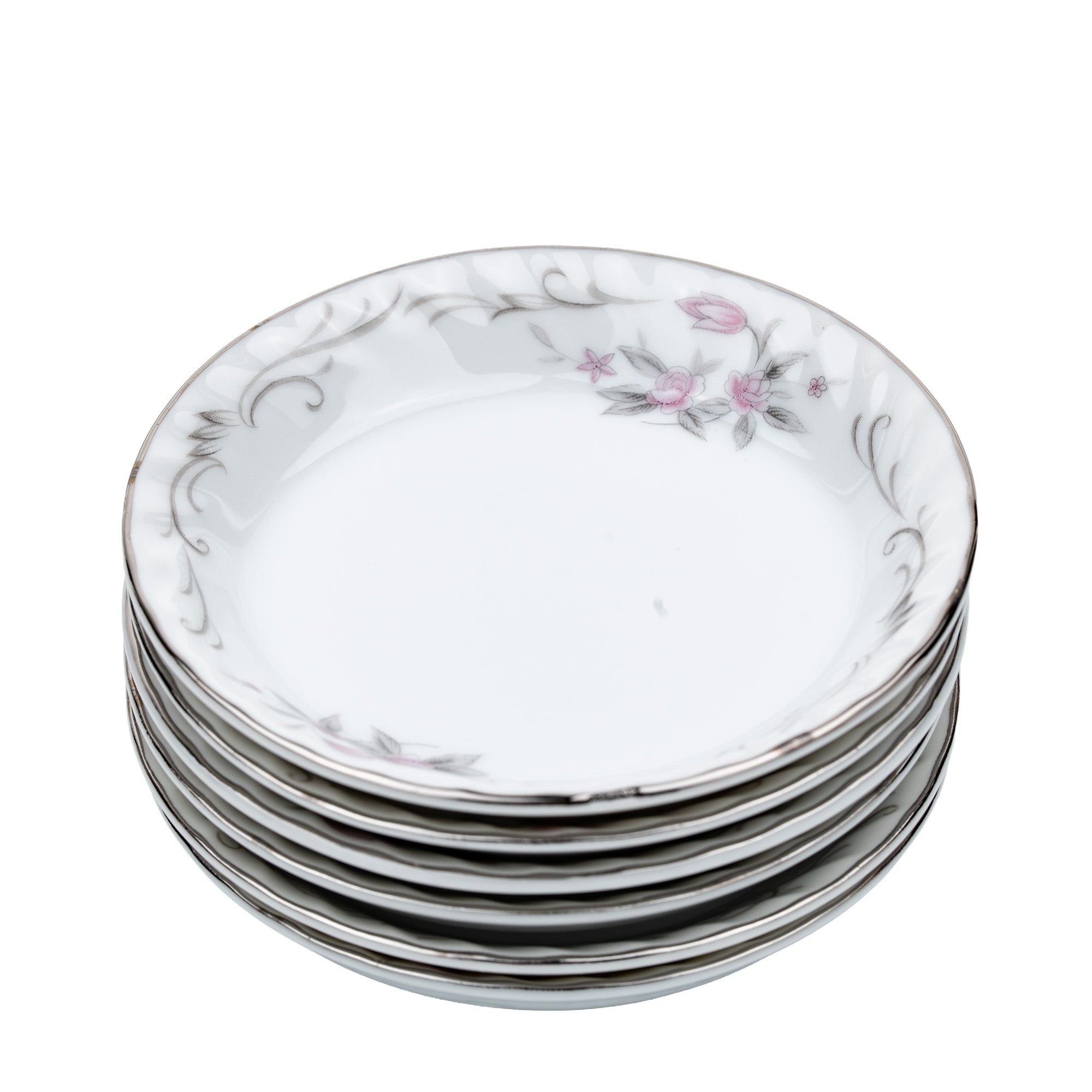 Gold Standard GST1 Pink Floral Coasters Butter Pats - Scalloped Silver Trim