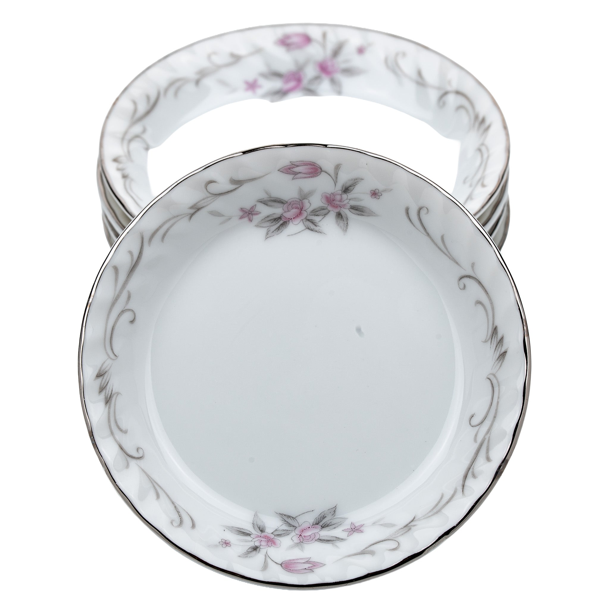 Gold Standard GST1 Pink Floral Coasters Butter Pats - Scalloped Silver Trim