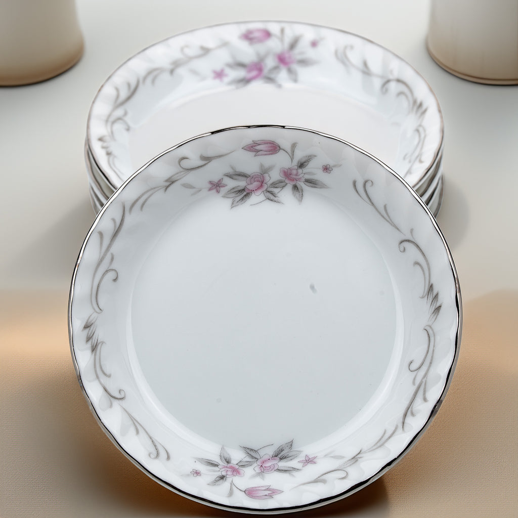 Gold Standard GST1 Pink Floral Coasters Butter Pats - Scalloped Silver Trim