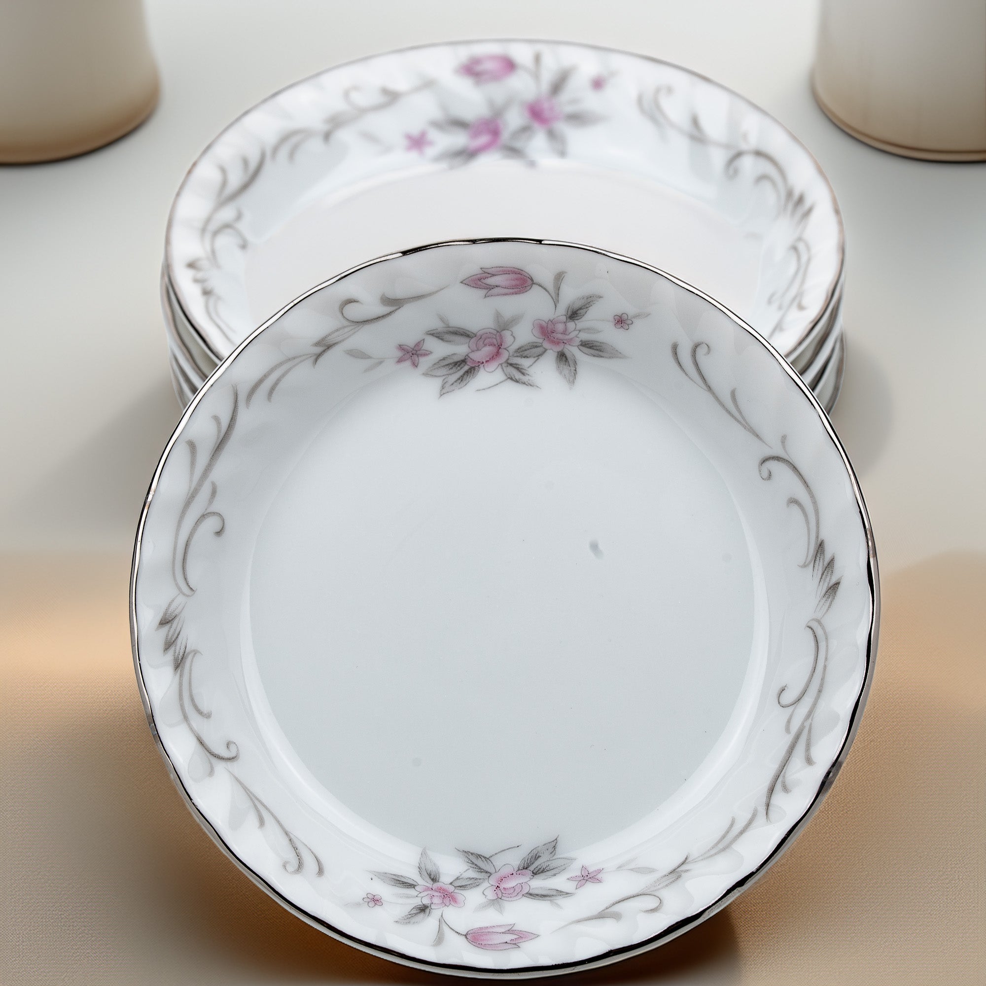 Gold Standard GST1 Pink Floral Coasters Butter Pats - Scalloped Silver Trim
