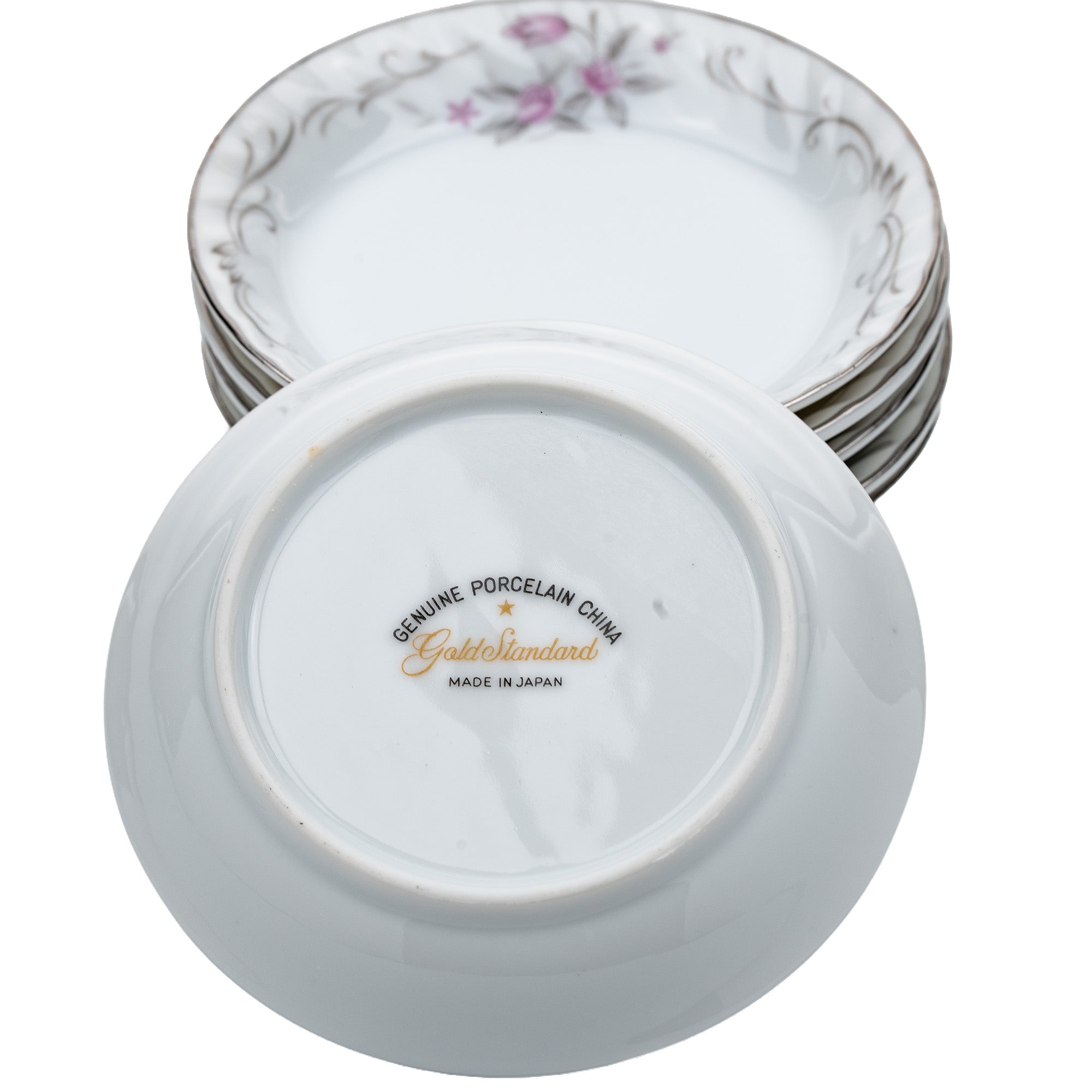 Gold Standard GST1 Pink Floral Coasters Butter Pats - Scalloped Silver Trim