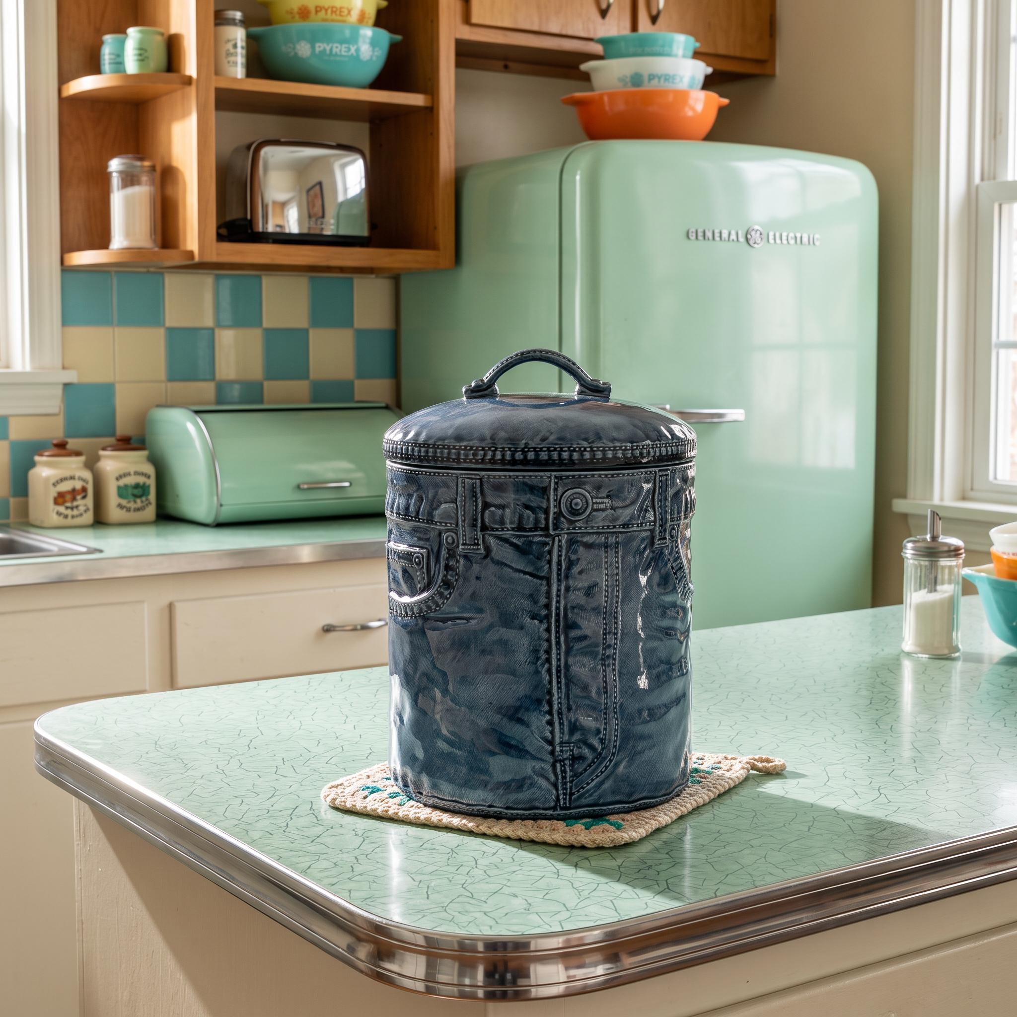 Sittre Ceramic Denim Jeans Cookie Jar Storage Canister
