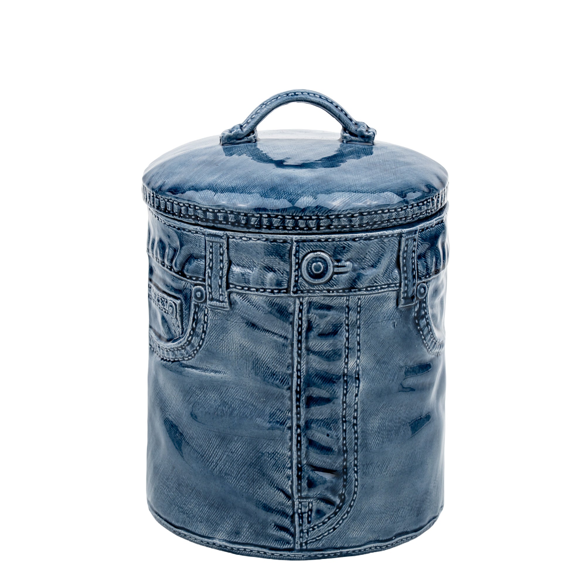 Sittre Ceramic Jeans Cookie Jar Storage Canister - Blue Glazed Novelty Canister