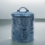 Sittre Ceramic Jeans Cookie Jar Storage Canister - Blue Glazed Novelty Canister