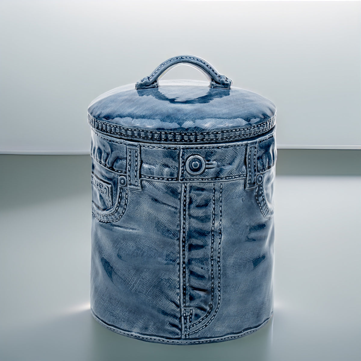Sittre Ceramic Jeans Cookie Jar Storage Canister - Blue Glazed Novelty Canister