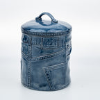 Sittre Ceramic Jeans Cookie Jar Storage Canister - Blue Glazed Novelty Canister