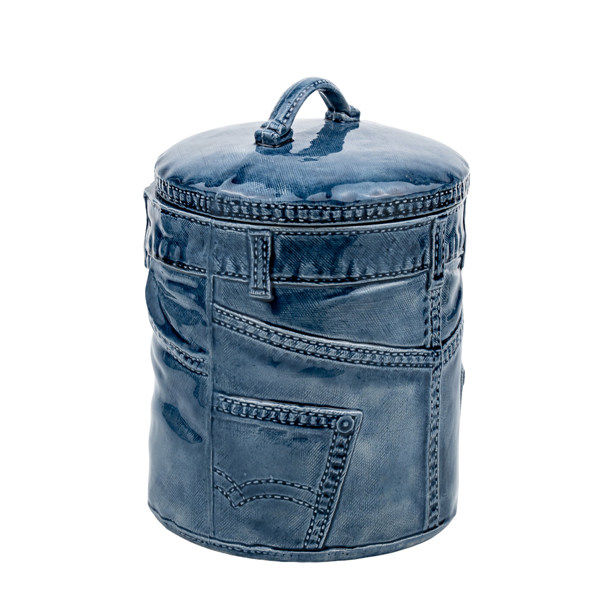 Sittre Ceramic Jeans Cookie Jar Storage Canister - Blue Glazed Novelty Canister