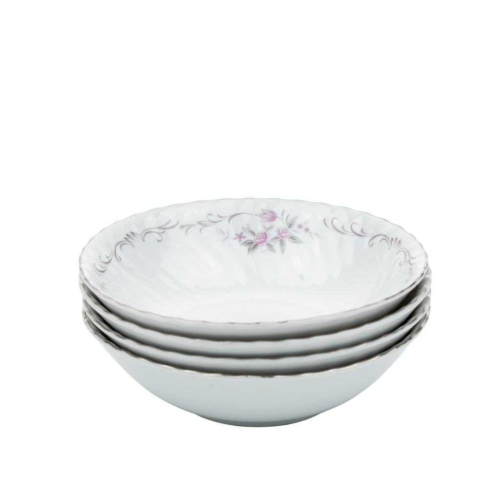 Gold Standard GST1 Porcelain Cereal Bowl Set - Scalloped Silver Trim