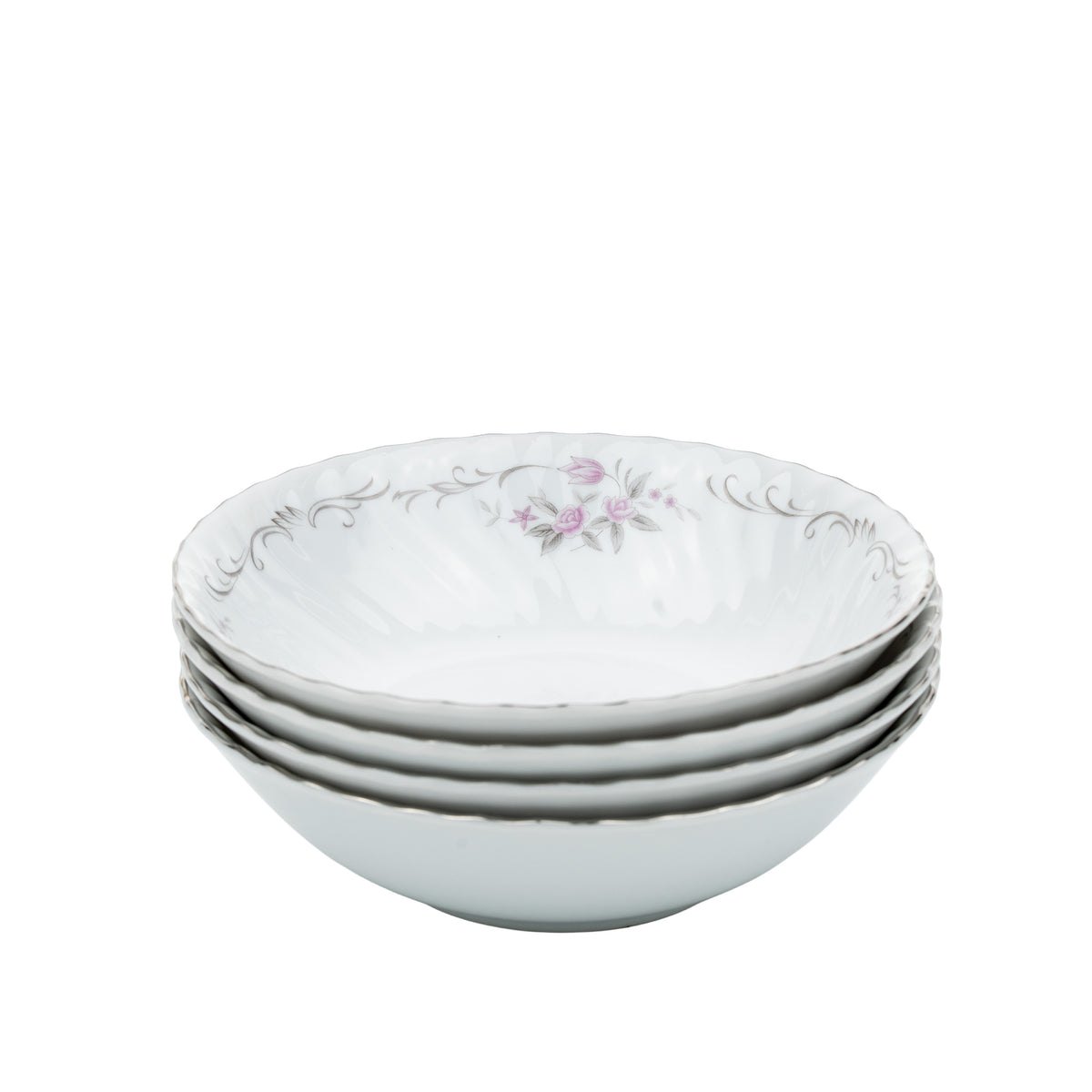 Gold Standard GST1 Porcelain Cereal Bowl Set - Scalloped Silver Trim