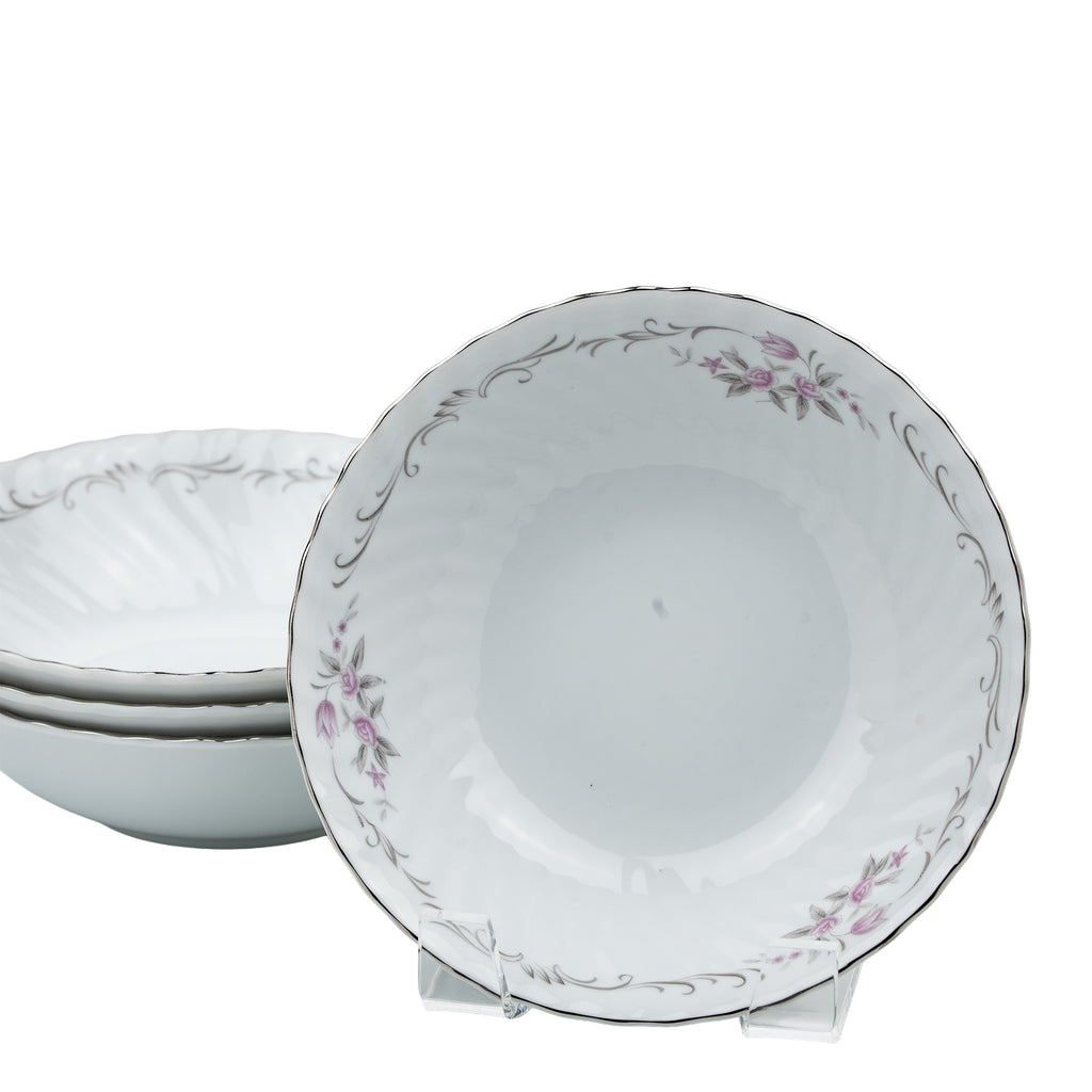 Gold Standard GST1 Porcelain Cereal Bowl Set - Scalloped Silver Trim