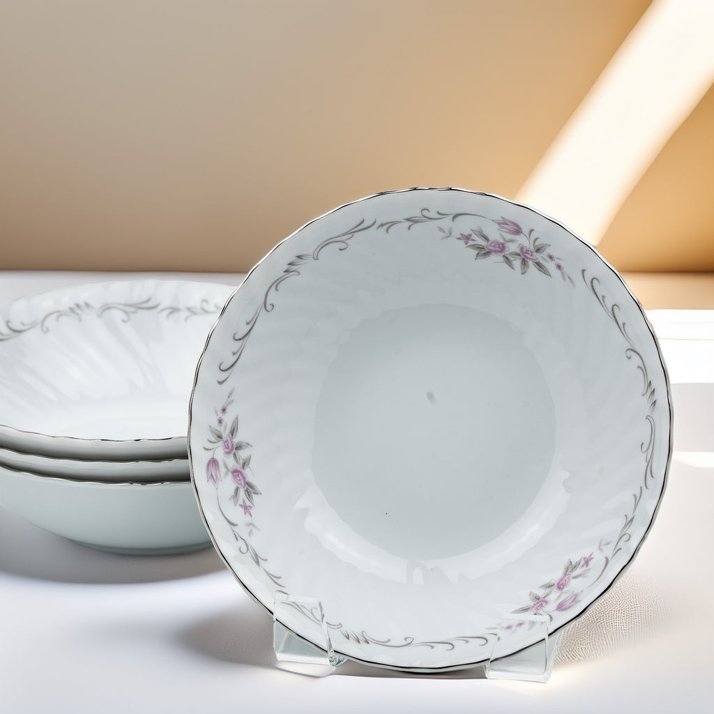 Gold Standard GST1 Porcelain Cereal Bowl Set - Scalloped Silver Trim
