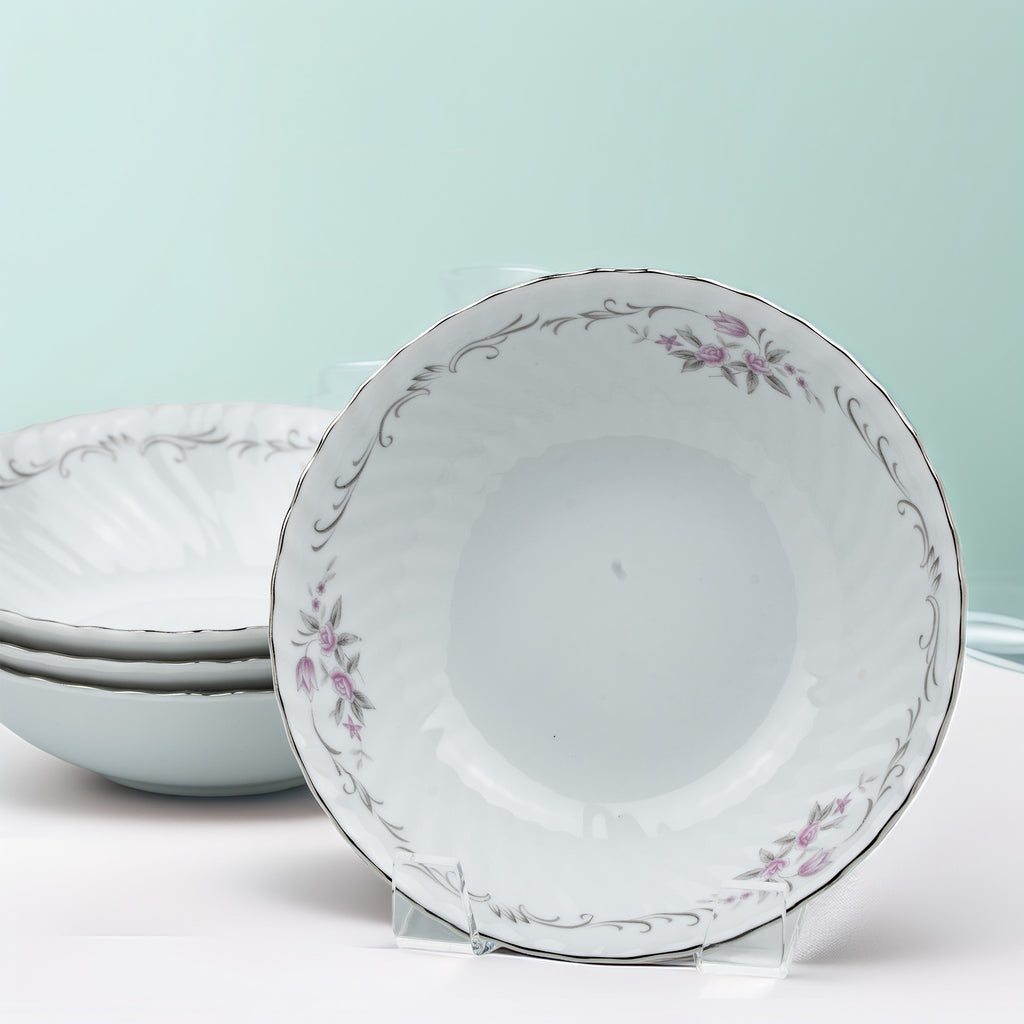 Gold Standard GST1 Porcelain Cereal Bowl Set - Scalloped Silver Trim