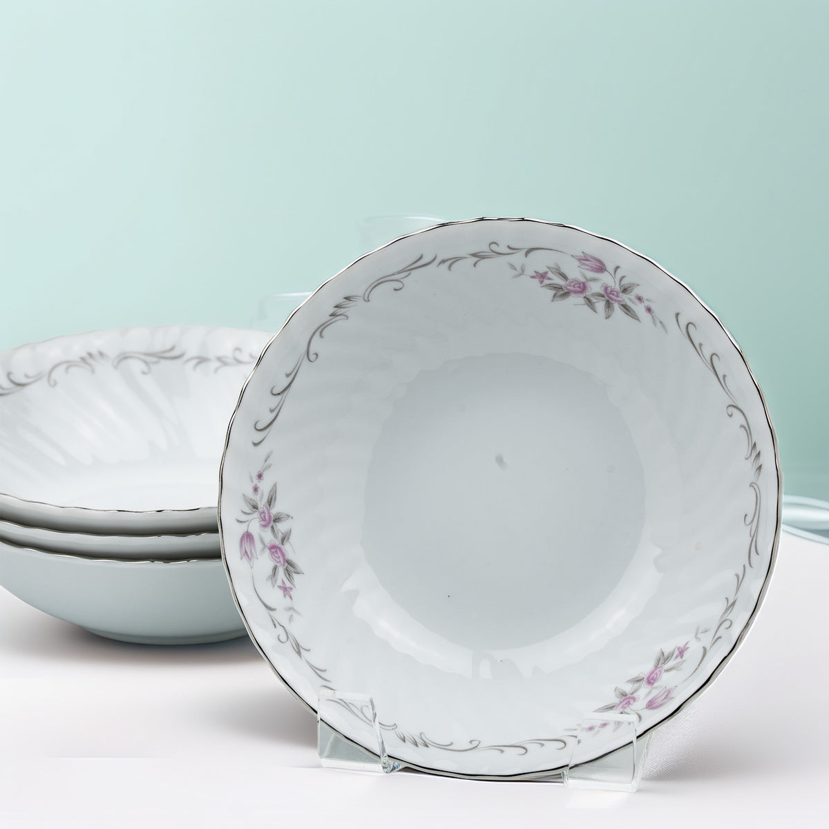 Gold Standard GST1 Porcelain Cereal Bowl Set - Scalloped Silver Trim