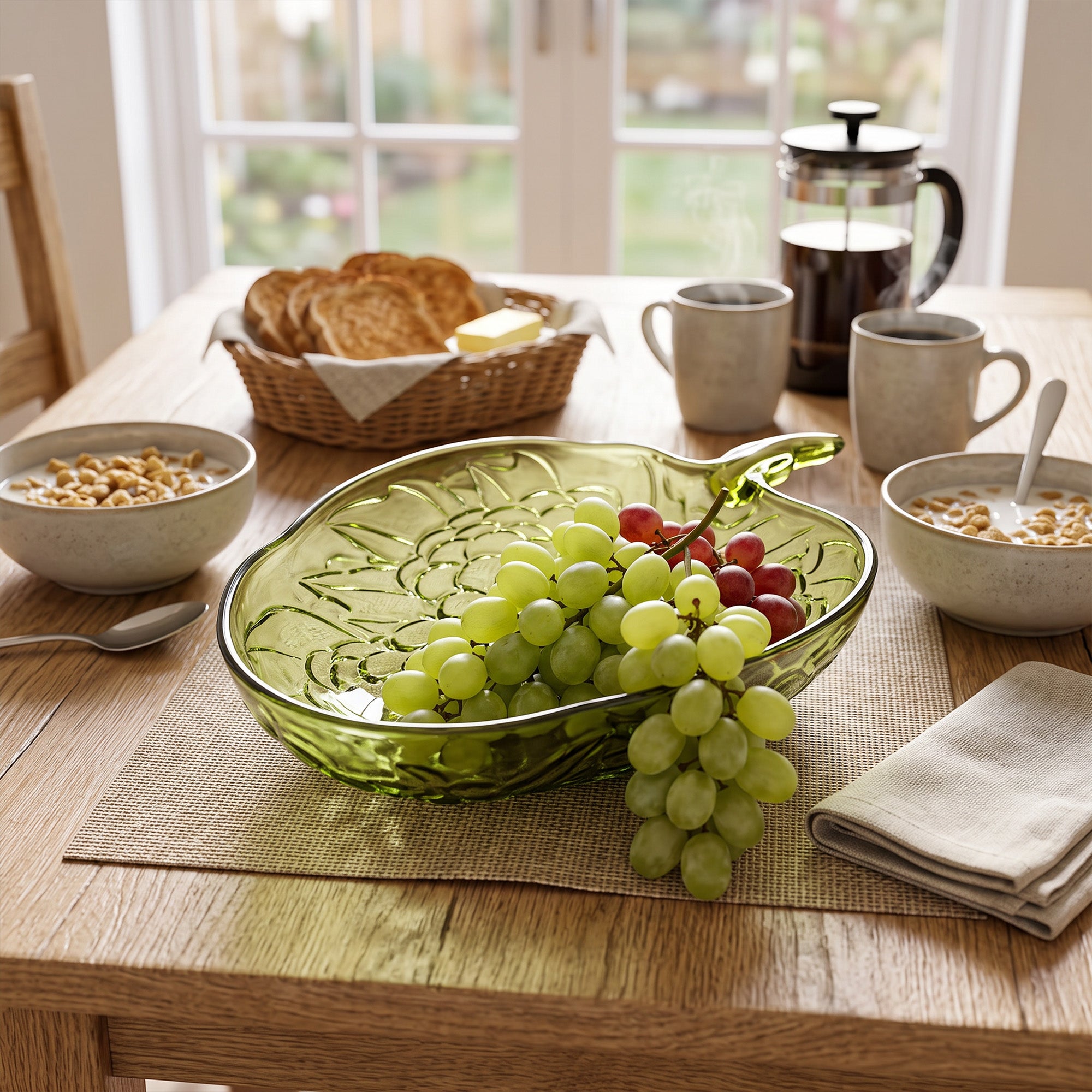 Indiana Glass Grape Cluster Bowl - Avocado Green Centerpiece