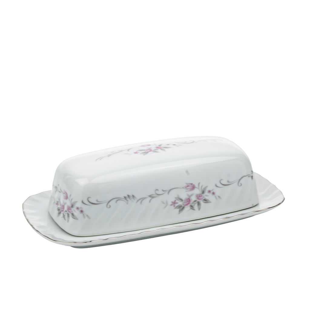 Gold Standard Porcelain Covered Butter Dish - Pink Floral Trim