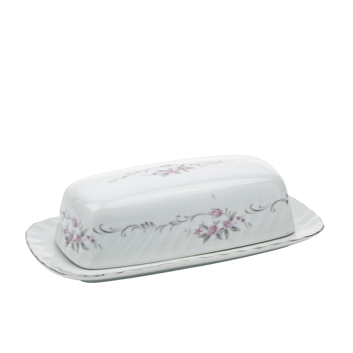 Gold Standard Porcelain Covered Butter Dish - Pink Floral Trim