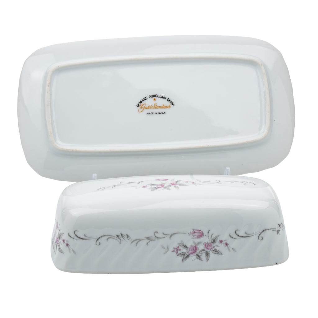 Gold Standard Porcelain Covered Butter Dish - Pink Floral Trim