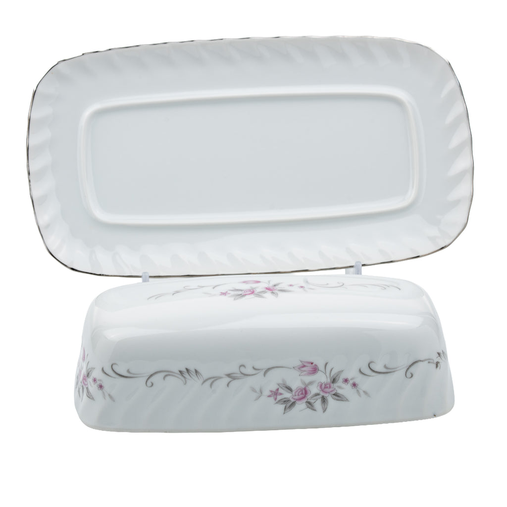 Gold Standard Porcelain Covered Butter Dish - Pink Floral Trim