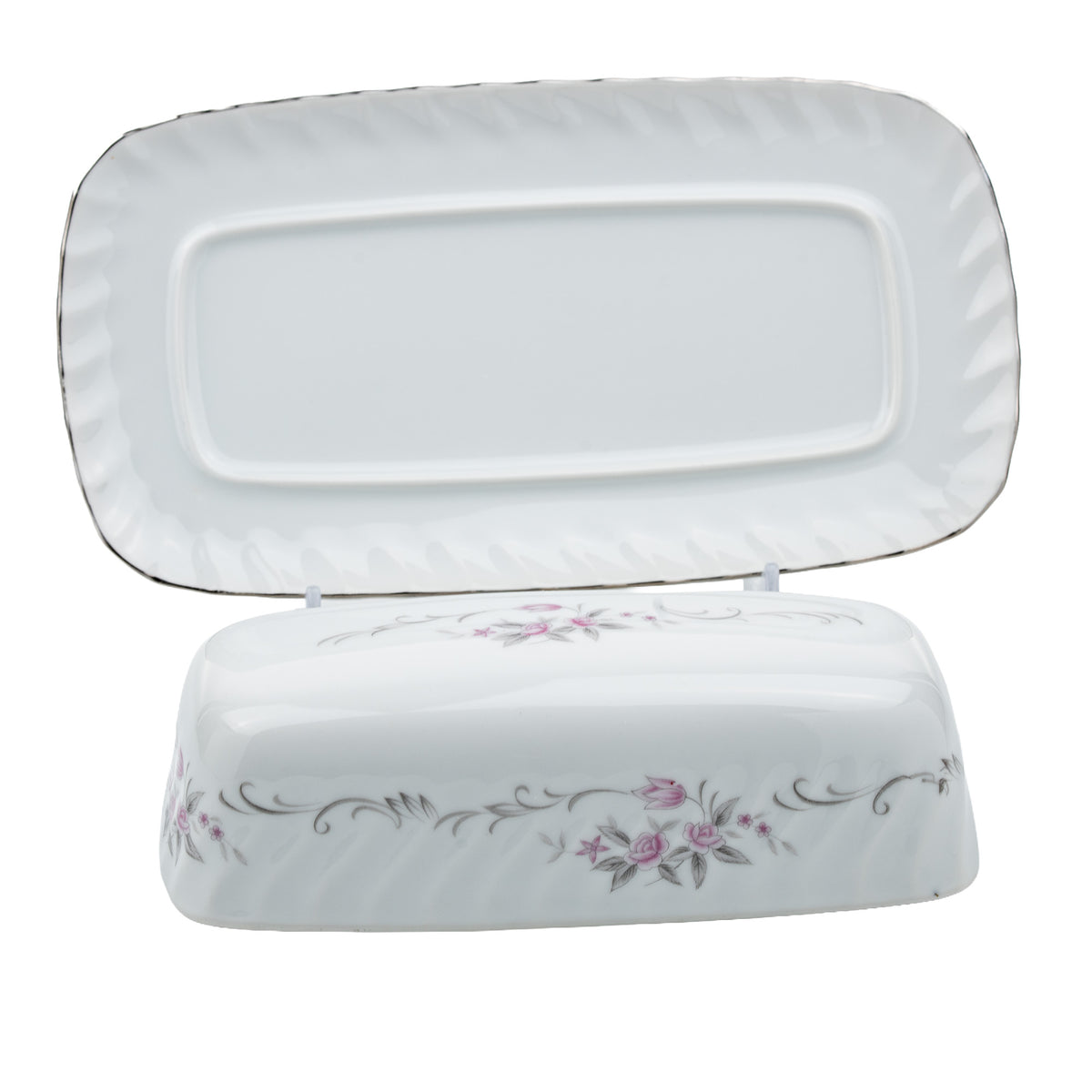 Gold Standard Porcelain Covered Butter Dish - Pink Floral Trim