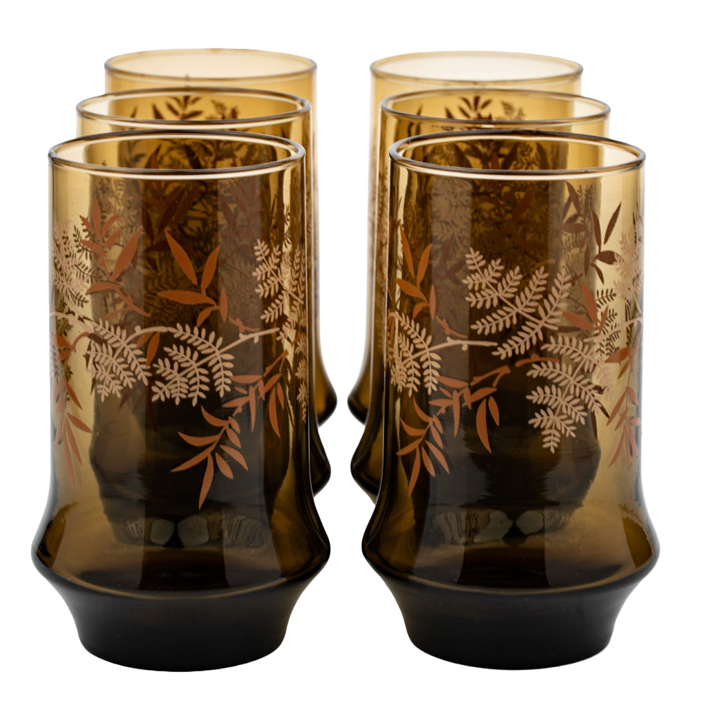 Libbey Gold Bounty Amber Tumbler Set - Wheat & Ribbon Motif
