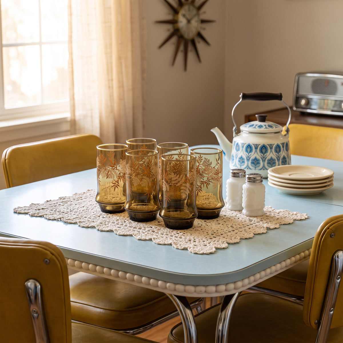 Libbey Gold Bounty Amber Tumbler Set - Wheat & Ribbon Motif
