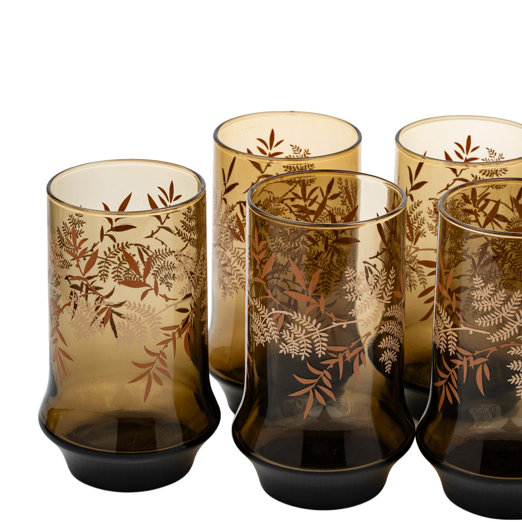 Libbey Gold Bounty Amber Tumbler Set - Wheat & Ribbon Motif
