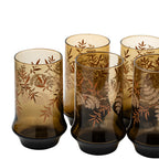 Libbey Gold Bounty Amber Tumbler Set - Wheat & Ribbon Motif