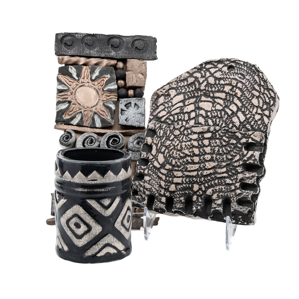 Ceramic Wall Plaque Set by Tyler J - Tribal Geometric Accents