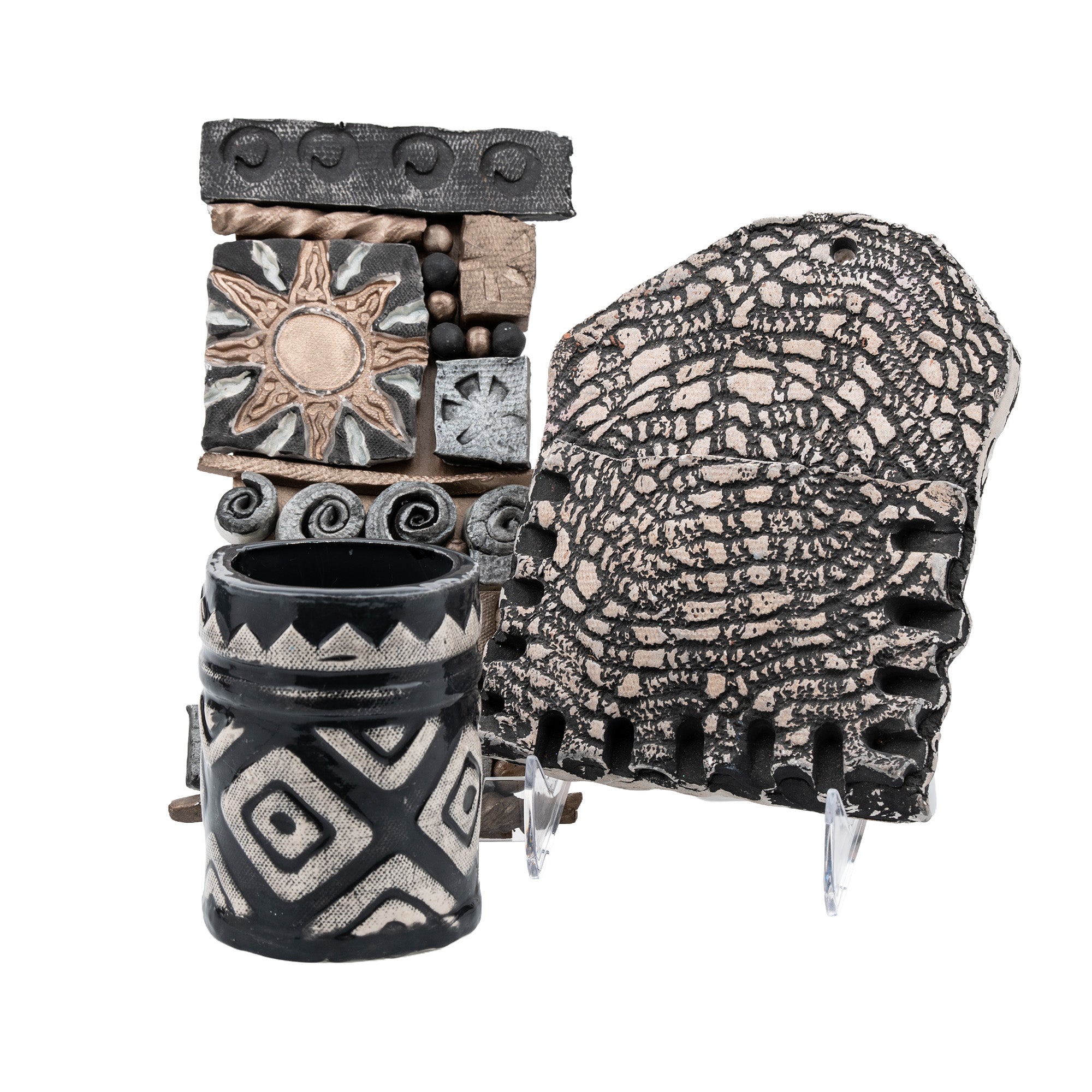 Ceramic Wall Plaque Set by Tyler J - Tribal Geometric Accents